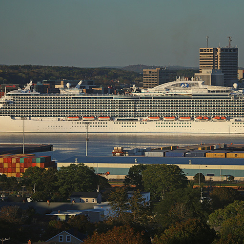 The Regal Princess cruise ship is seen docked along the waterfront in Saint John, NB, Canada.