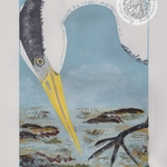 Curious Heron - linocut