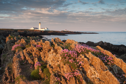 Langness Lighthouse bathed in glorious golden sunlight.