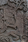 Capilla Real, left tower base relief, Charles V escutcheon, detail