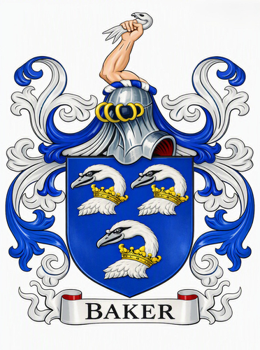 Family Coat of Arms for the Baker Family - The family has its roots in ancient English history. Photo Size: 8"x10"…