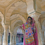 Smiling woman at Amber Fort , Jaipur, India