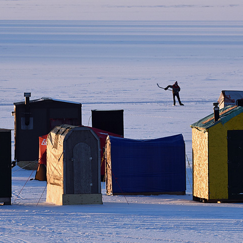 Ice shacks along the Kennebecasis river @ Renforth, New Brunswick, Canada