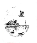 River scene - grebes  and heron