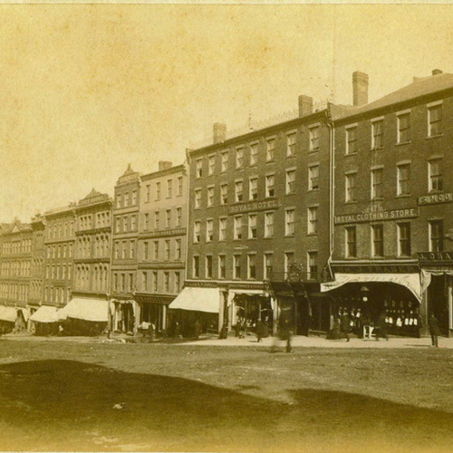 last quarter of the 19th century view of King street in Saint John, New Brunswick. Other proprietor names seen unde…