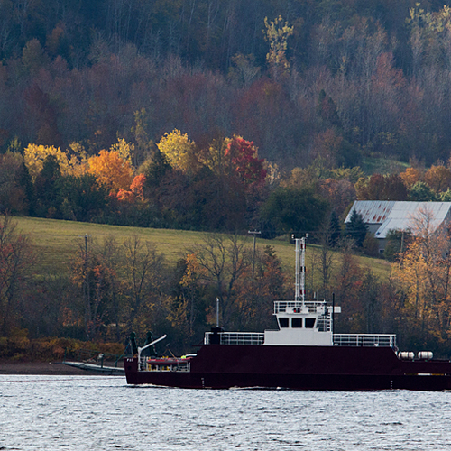 The Belleisle ferry is seen in this image with the municipality of Belleisle Bay in the background.