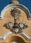 Santiago Cuaula, Tlaxcala, Santiago, atrial gate, cherubs & monstrance