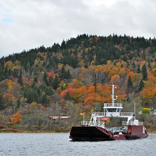 The Gondola Point Ferry crosses between the Kingston Peninsula and Quispamsis, New Brunswick.