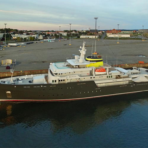 The luxury expedition Superyacht - Yersin - docked @ the Port of Saint John, New Brunswick, Canada.