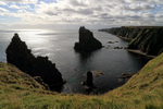 Two of the Duncansby Stacks backlit, North East Scotland
