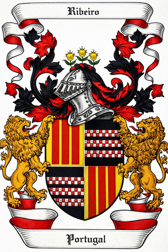 Family Coat of Arms for the Ribeiro Family - Photo Size: 8"x10", Price $55.00, Plus Shipping and Packaging shown ab…