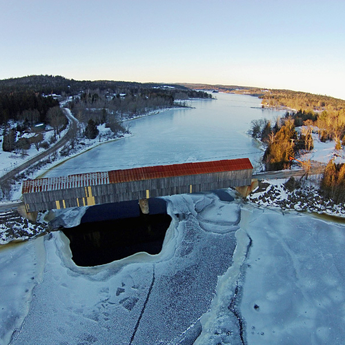 The Milkish Inlet Covered Bridge #1 is situated on the Kingston Peninsula at Bayswater, Kings County, Canada. This ci…
