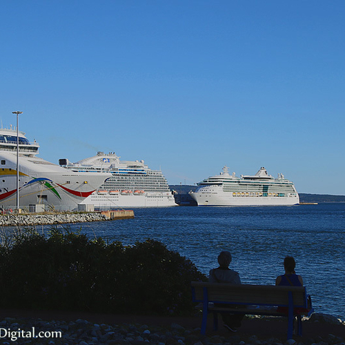 Cruise ship enthusiasts enjoy a 3-vessel day in Saint John, New Brunswick, Canada.