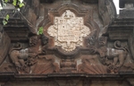 Main entrance gable, coat of arms and lion reliefs