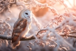 pr046 Ethereal Sunlight over a Winter Barn Owl