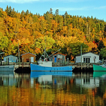 St. Martins, New Brunswick Lobster Boats Docked @ Wharf Autumn Foliage