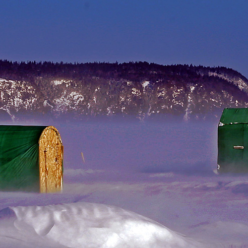 Ice Fishing Shacks at Rothesay, New Brunswick, Canada.