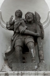 Façade, gable niche sculpture, St. Christopher