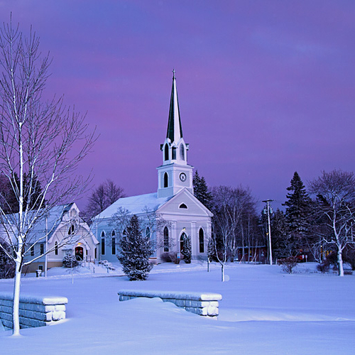 Rothesay Common and St. Paul's Anglican Church after a fresh winter snowfall.