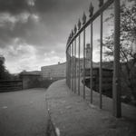 Salts Mill Through The Railings, Pinhole (square format)