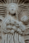 La Asunción, façade, central relief, Coronation of the Virgin, detail