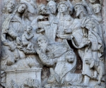 La Transfiguración de Cristo, façade, right portal relief detail