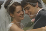 Bride & Groom under the veil at Caerphilly Castle