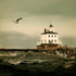 lighthouse with breaking waves [vintage]