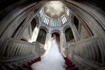 Bride on stairs at Margam Orangery