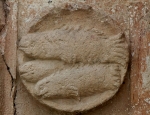 Façade portal, right pilaster relief, fishes