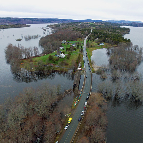 An aerial view of Darlings Island during the Great Spring Flood of 2018.