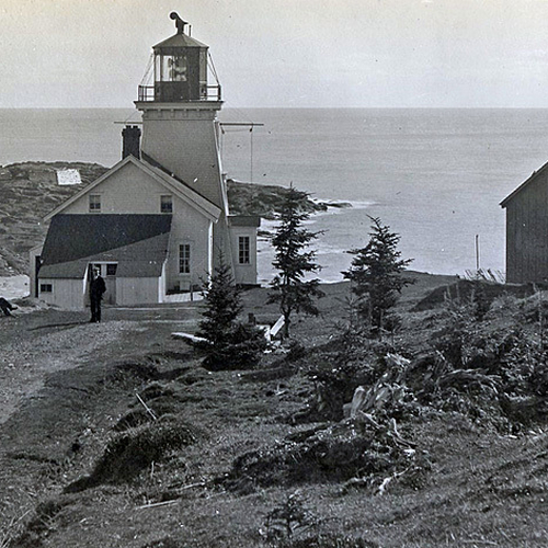 Quaco Head Lighthouse circa 1910-1915. Two gentleman can be seen having a chat .... one is quite possibly Charles Br…