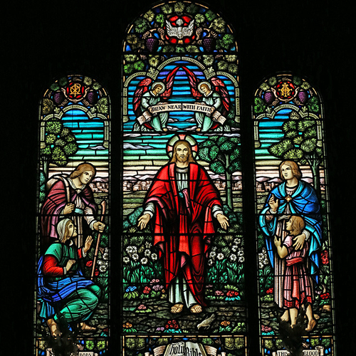 A period stained glass window within St. George's Anglican Church in Saint John, New Brunswick.