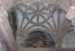 Lower cloister walk, testera ribbed vault & lunette mural