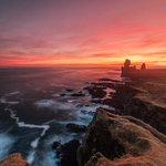 Sunset at Lóndrangar, Snaefellnes, Iceland - Portrait Version