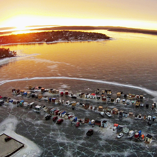 The ice fishing village @ Renforth @ sunset on a chilly afternoon in late January 2015.