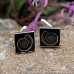 Sold jcai 53 Whitby Jet Cufflinks & Ammonite Inlay