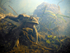 Common Toad underwater next to a blob of frog spawn.
