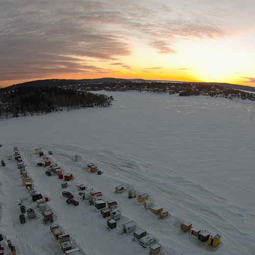 From above the ice fishing village @ Rothesay, New Brunswick, Canada.