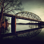 green bridge at dusk
