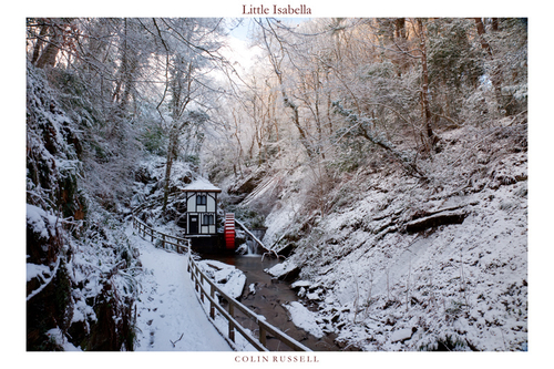 The little water wheel 'little Isabella' at a snow covered Groudle Glen.