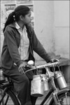 India Porbandar girl on bicycle bw