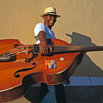 Man with bass smiling Trinidad, Cuba