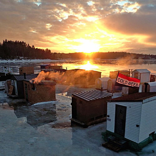 Canadian Ice Fishing Village Beer Shacks Huts