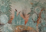 Upper cloister walk mural, fantastic landscape, detail