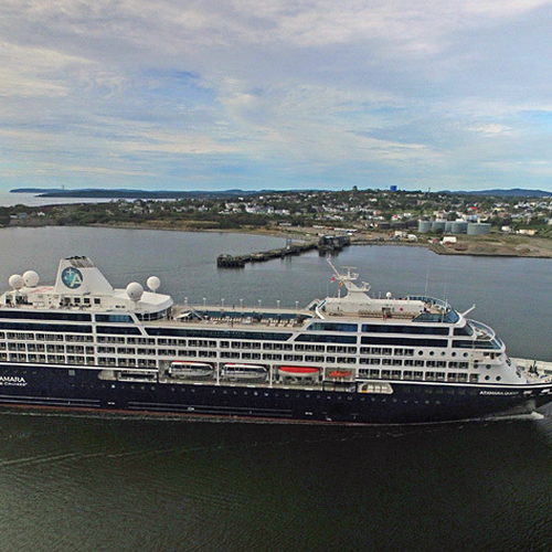 Royal Caribbean's Azamara Quest makes her final approach into Saint John Harbour in New Brunswick, Canada.