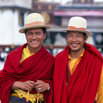 Two Tibetan monks smiling Lhasa