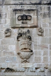 San Juan Bautista, façade upper relief, St. Barbara