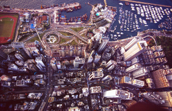 KM-332 Causeway Bay & Cross harbour tunnel from air - 1990