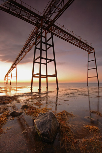 This construction jutting out into the Irish Sea holds the runway guidance lights for the main runway at Ronaldsway A…